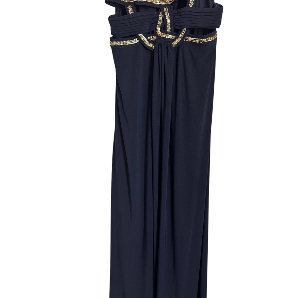 Elegant Navy Blue and Gold Evening Gown